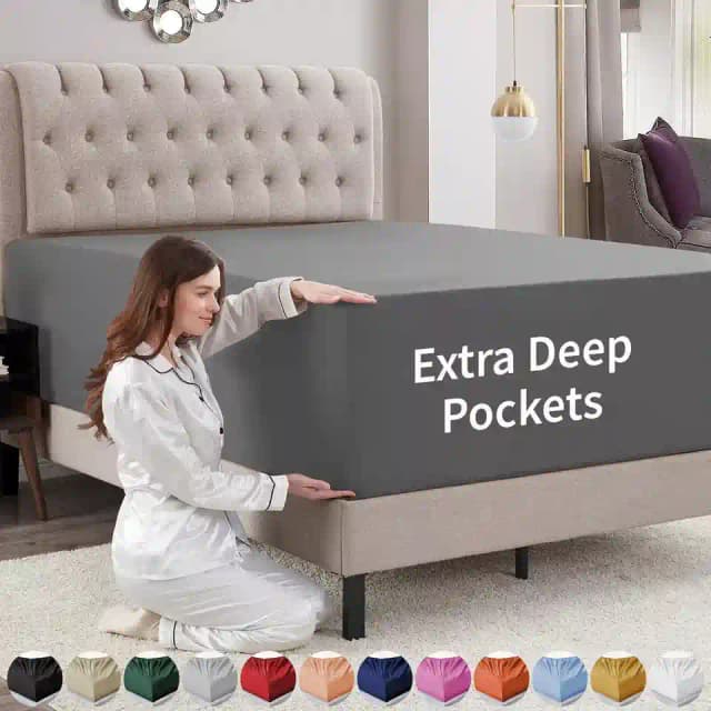 Extra Deep Fitted Sheet 40 CM Bed Sheet Single Double King Super King Bed Sheet
