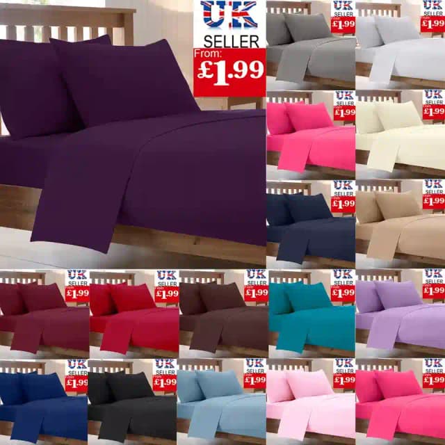 FITTED BED SHEETS LUXURY COMBED POLY COTTON PERCALE PLAIN BEDDING PILLOW CASES