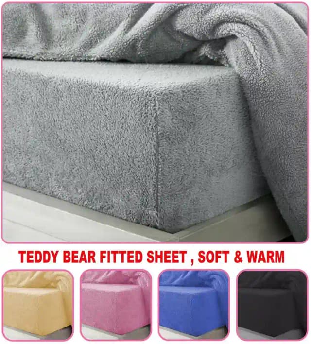 Teddy Bear Fleece Fitted Sheet Extra Deep Soft Cosy Warm Bed Sheet Single Double